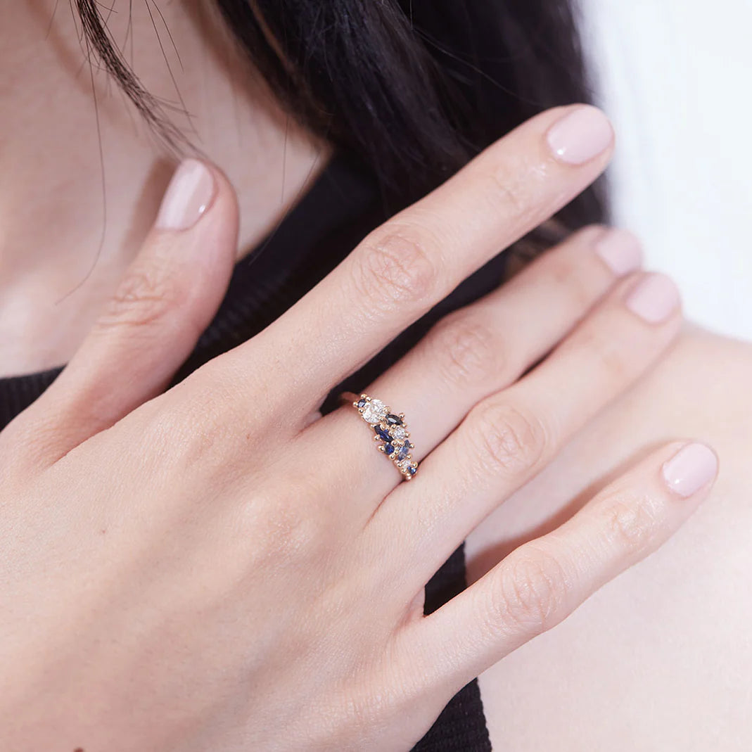 Sapphire & Diamond Tapering Cluster Ring